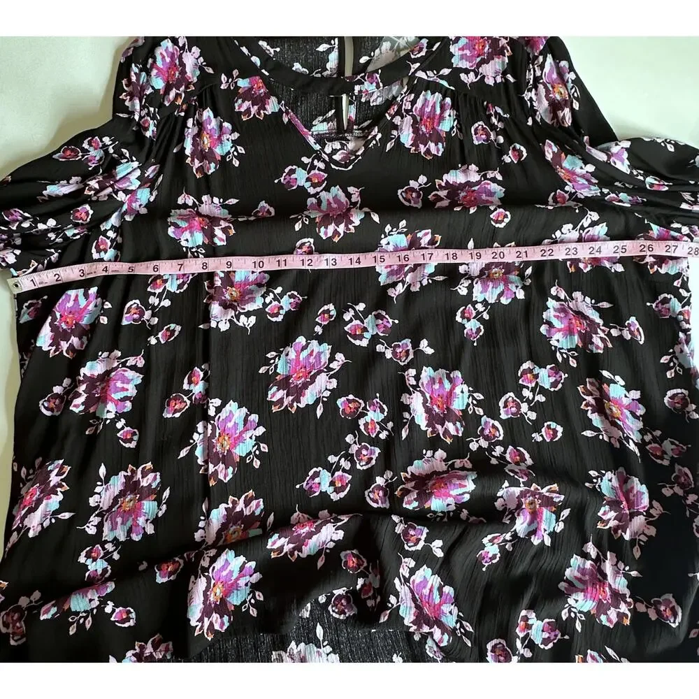 Lane Bryant NEW Floral Keyhole Tunic Womens Size 22 Petite Black Multicolor Top
